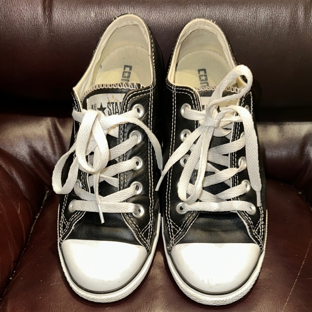 Black Leather Converse All Stars Low Tops